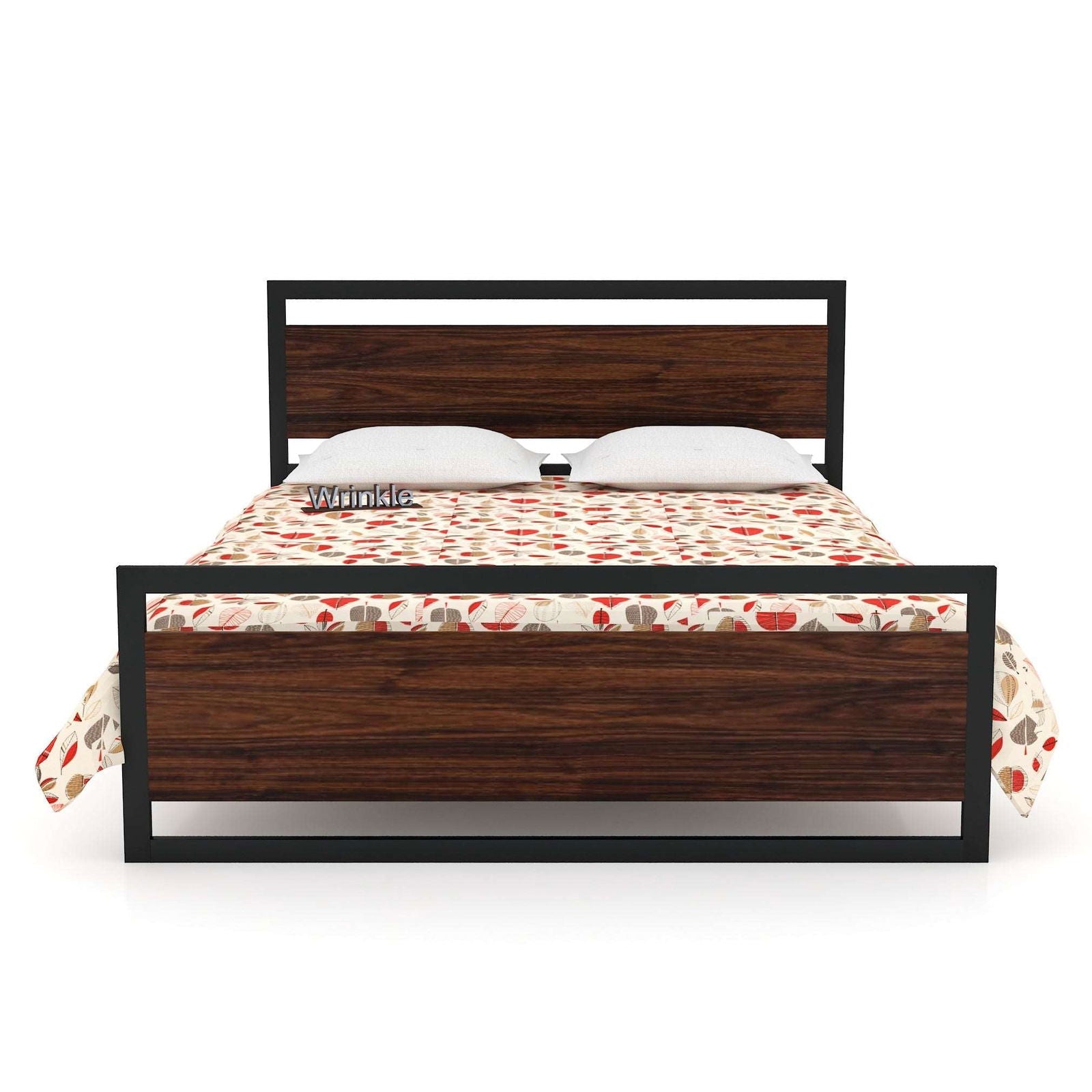 Hevay Metal Cum Wooden Bed (Iron Metal Black With Grey Plywood Sheet) - Furnishiaa -  -